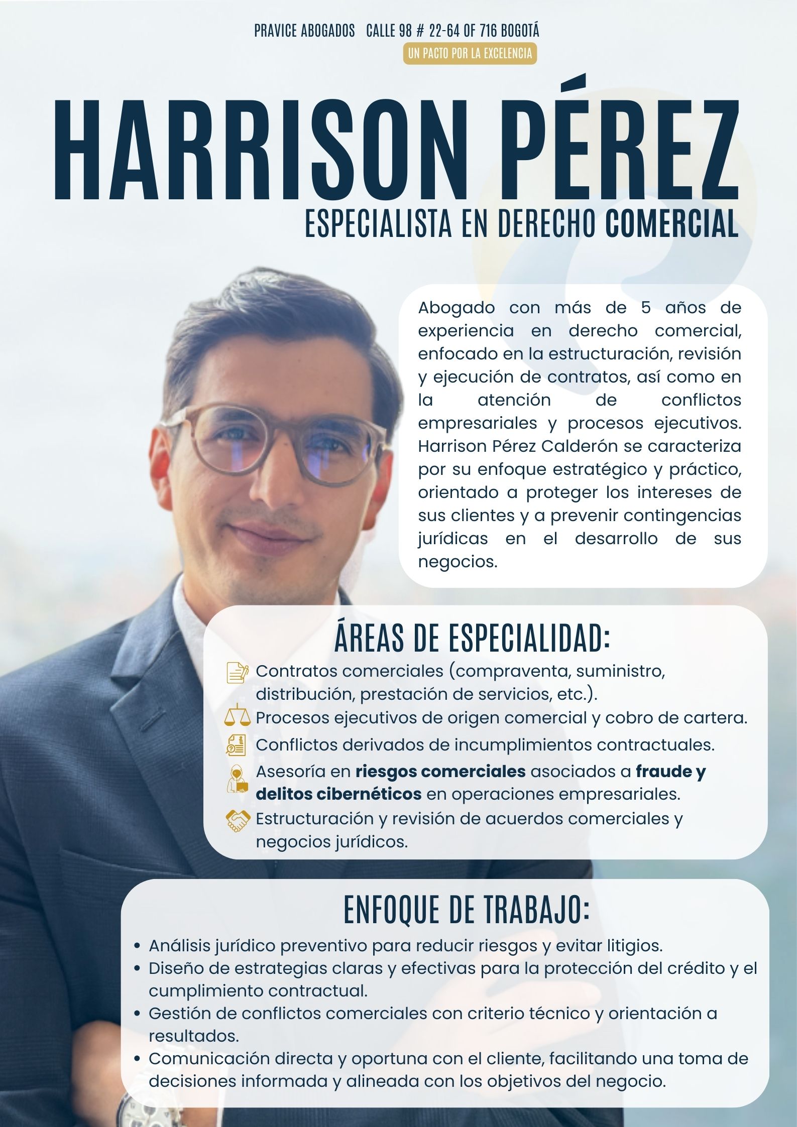 Harrison Pérez abogado en derecho comercial en Bogotá Colombia